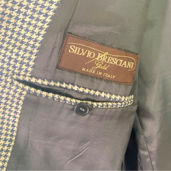 SILVIO BRESCIANI HOUNDSTOOTH BLAZER  BLUE BLAZER WOOL BLAZER MADE IN ITALY 46R - Picture 7 of 12